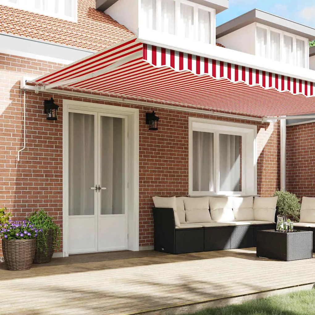 Toldo Manual Retrátil Vermelho e Branco Listrado 500x300 cm