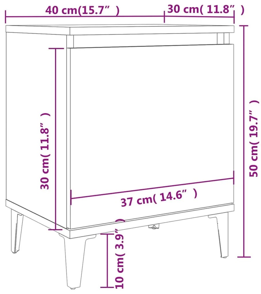 Mesa de cabeceira com pernas em metal 40x30x50 cm branco