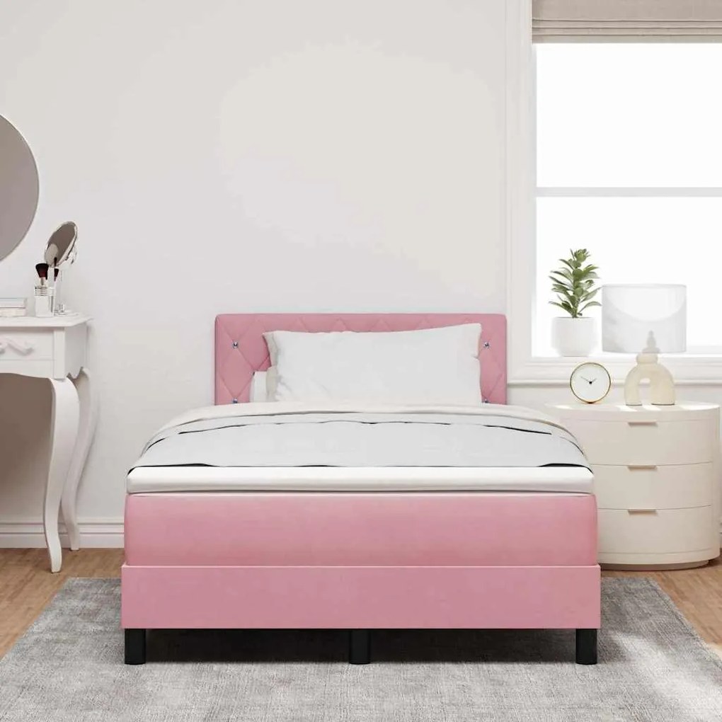 Cama Box com Colchão e LED Rosa 120x190 cm Veludo
