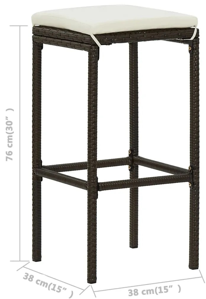 5 pcs conjunto de bar para jardim com almofadões castanho