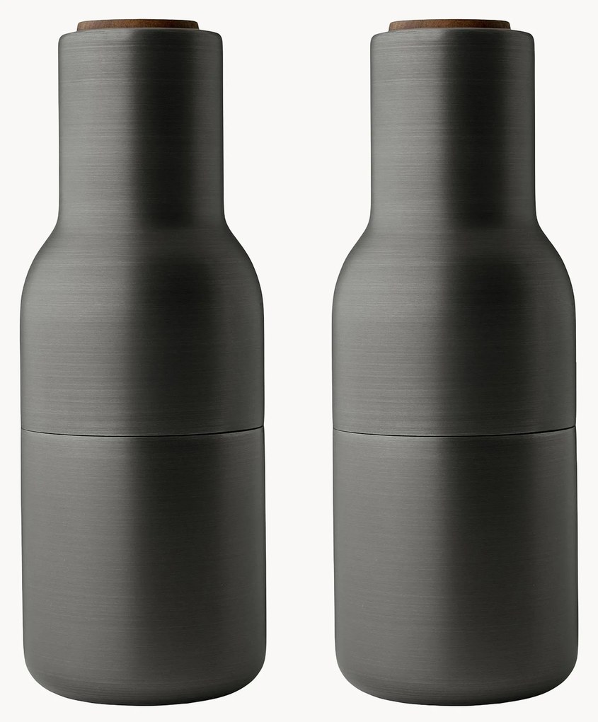 Saleiro e pimenteiro de designer com tampa em madeira de nogueira Bottle Grinder, 2 uni.