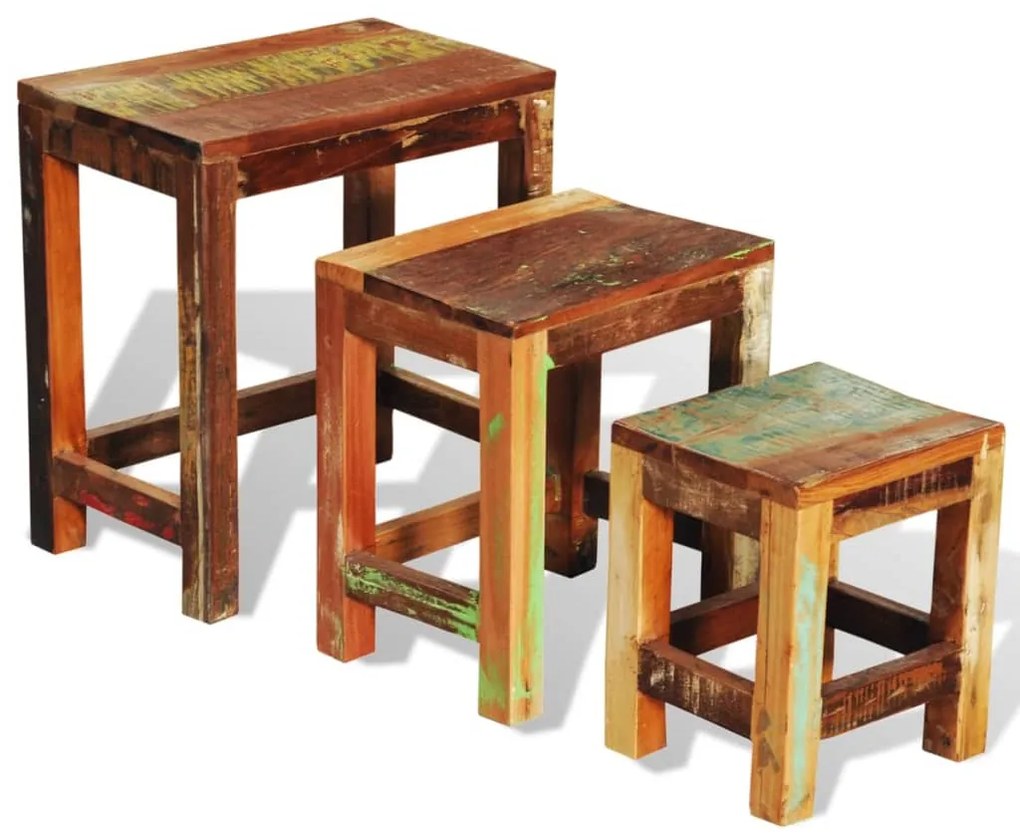 Mesas de encastrar vintage 3 pcs madeira reciclada