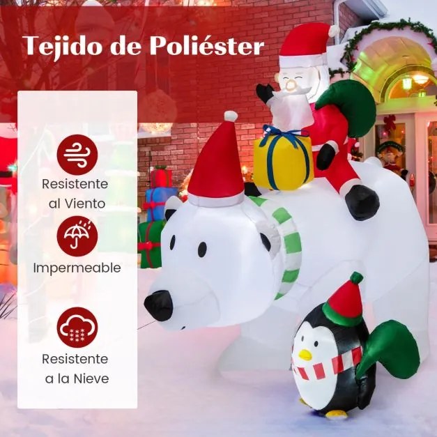 Urso polar insuflável de 210 cm com Pai Natal insuflável e pinguim Sacos de oferta Caixa de oferta Caixa de oferta Decoração de Natal insuflável Ilumi