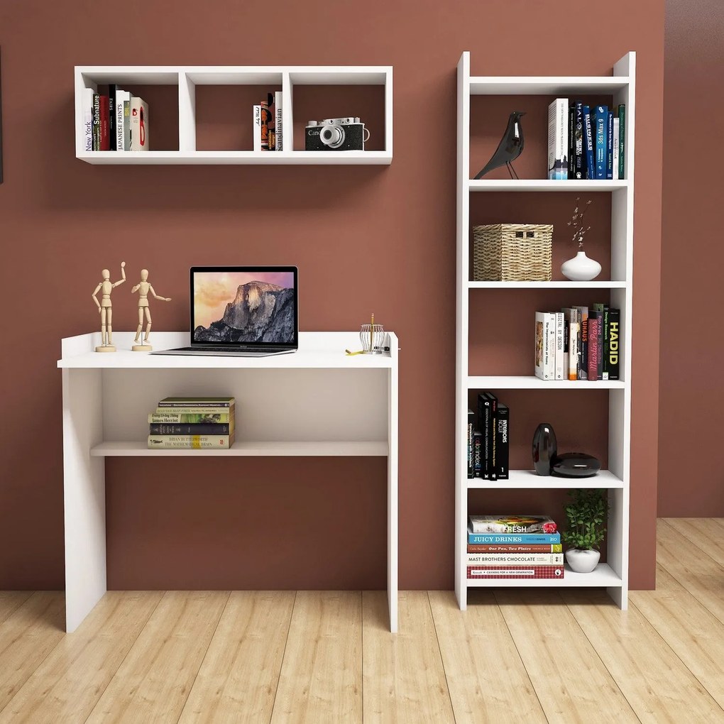Secretária de Estudo e Estante Matilda – Branco – Secretária: 90x80x58