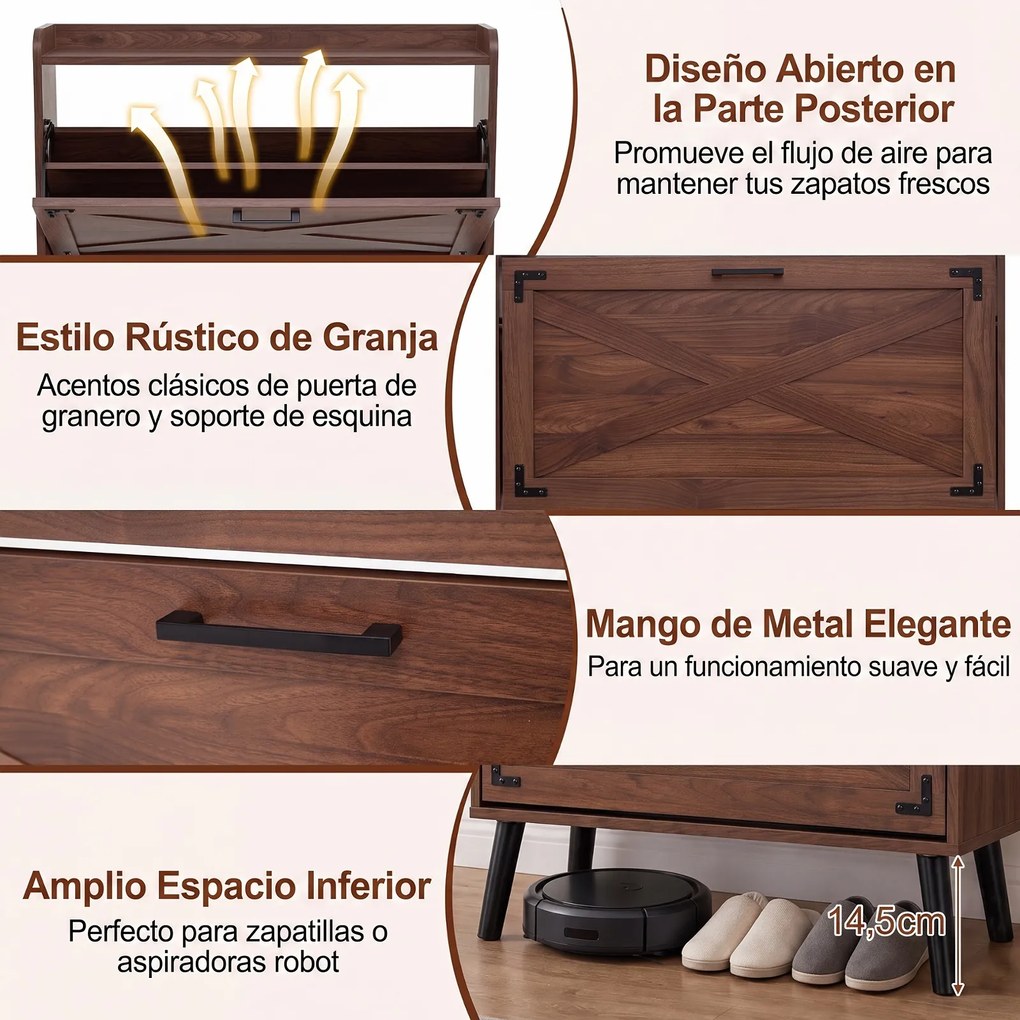 Sapateira Estreita, 80 x 24 x 103 cm, 2 Portas Basculantes, Castanho