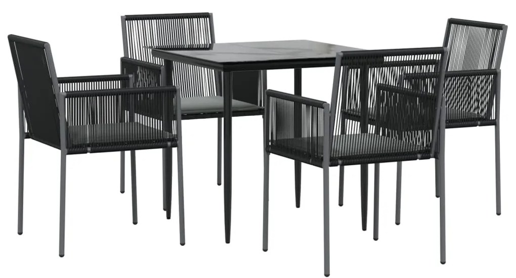 5 pcs conjunto jantar p/ jardim c/ almofadões vime PE/aço preto