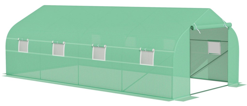 Outsunny Estufa Tipo Túnel de Jardim de Exterior 600x300x200 cm para Cultivo de Plantas com 8 Janelas e Porta Enroláveis com Zíper Aço Verde | Aosom Portugal