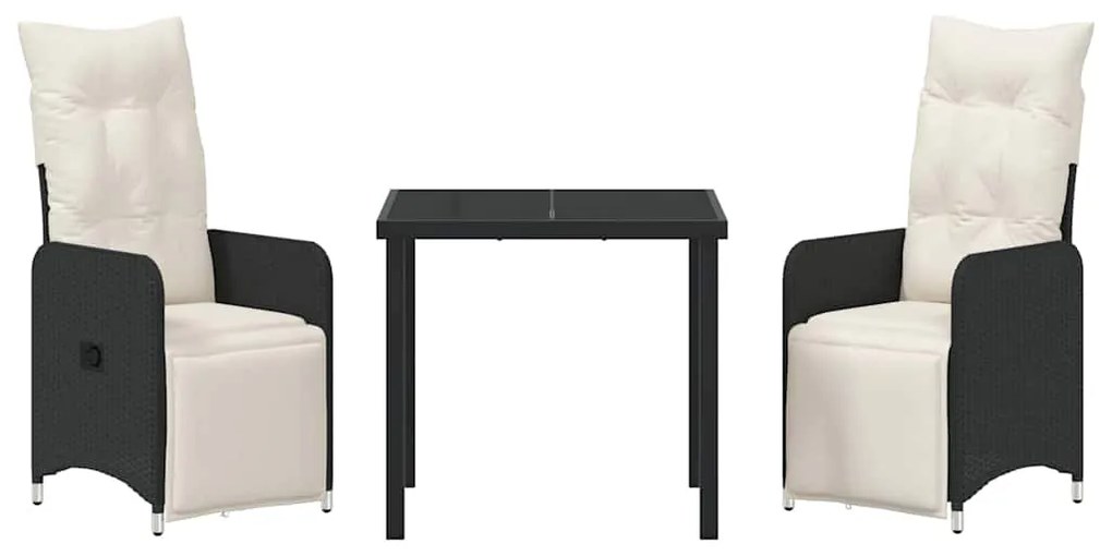 Conjunto de Jantar para Jardim 3 Peças com Almofadas em Rattan Sintéti