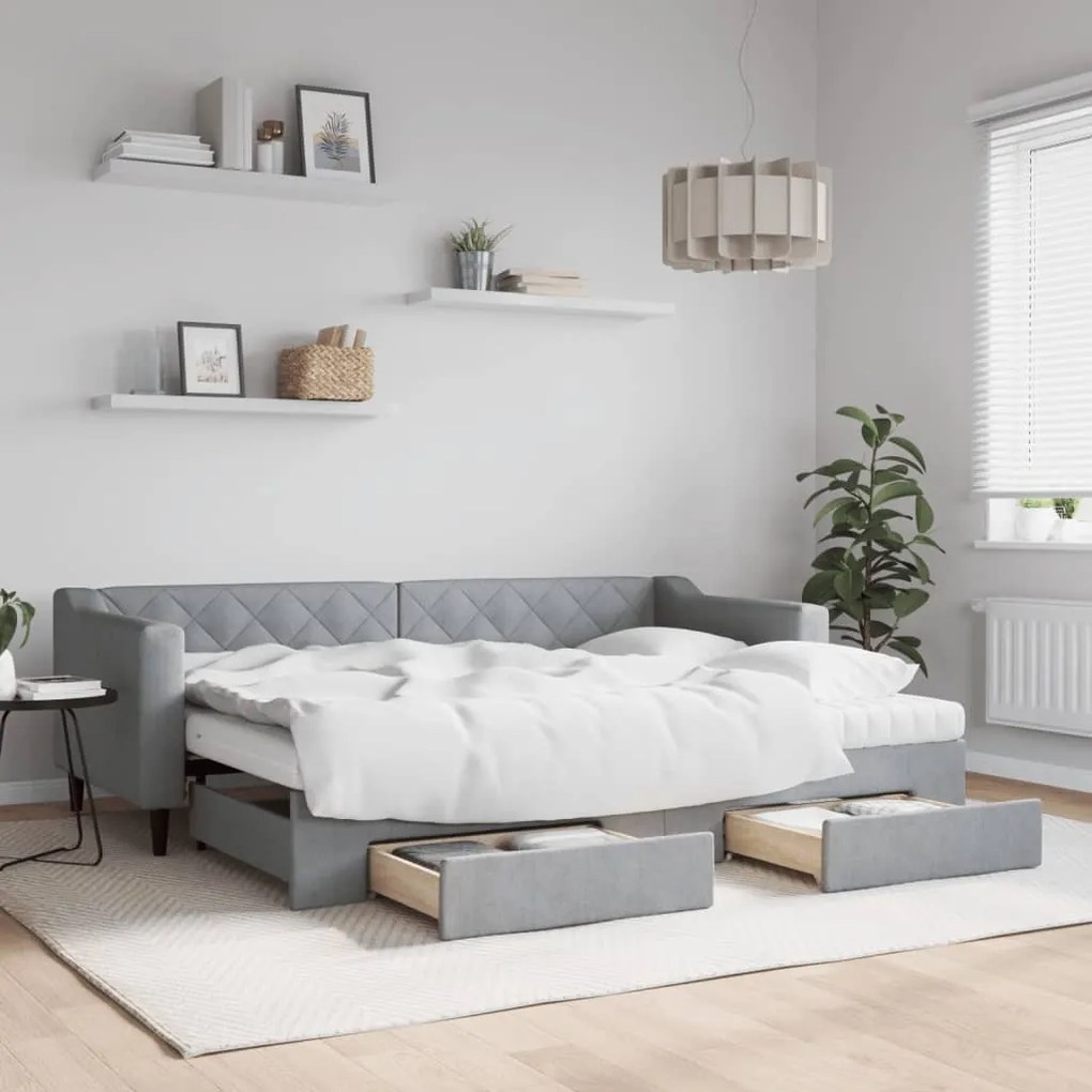 vidaXL Sofá-cama c/ gavetão e gavetas 80x200 cm tecido cinzento-claro