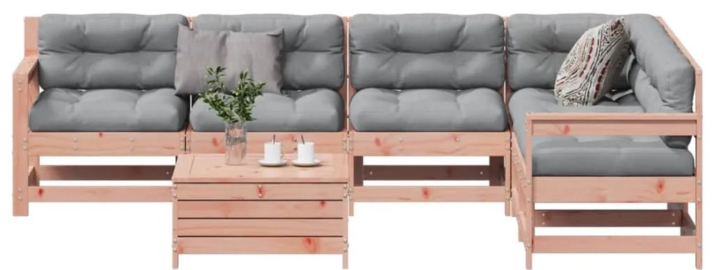 7 pcs conj. lounge jardim com almofadões madeira douglas maciça