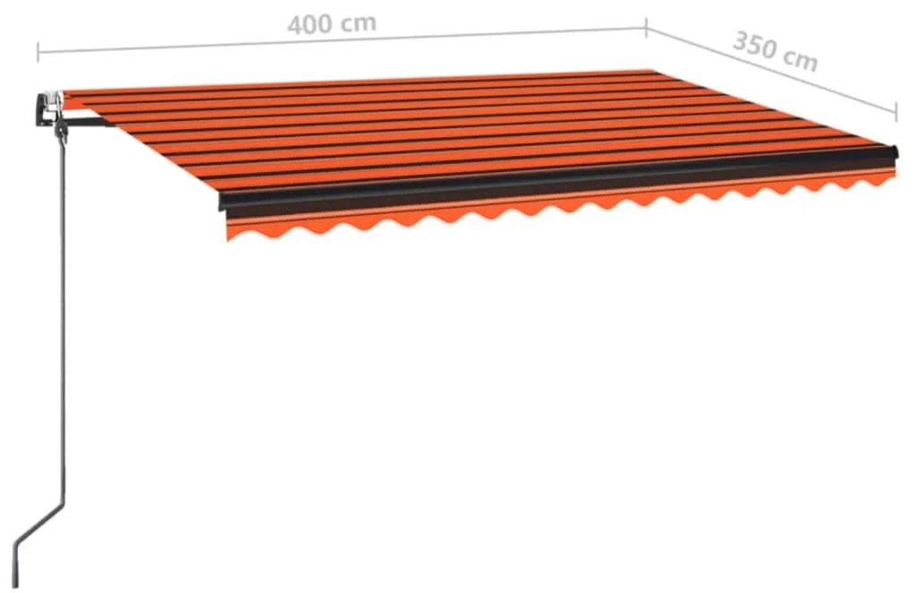 Toldo autom. LED e sensor de vento 400x350 cm laranja/castanho