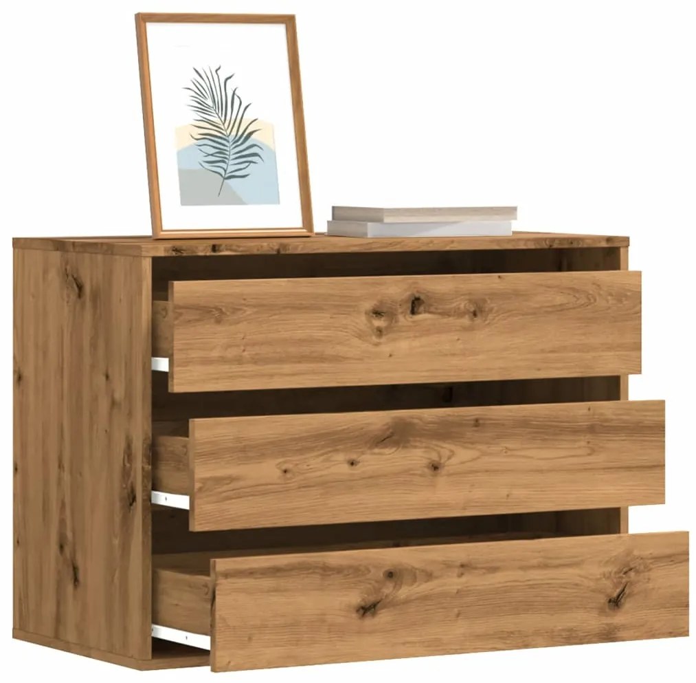 Cómoda com 3 Gavetas - 80x41x58 cm - derivados de madeira - carvalho a