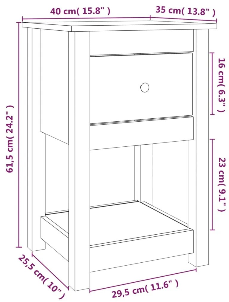 Mesa de Cabeceira Alvor em Madeira de Pinho - Branco - Design Rústico