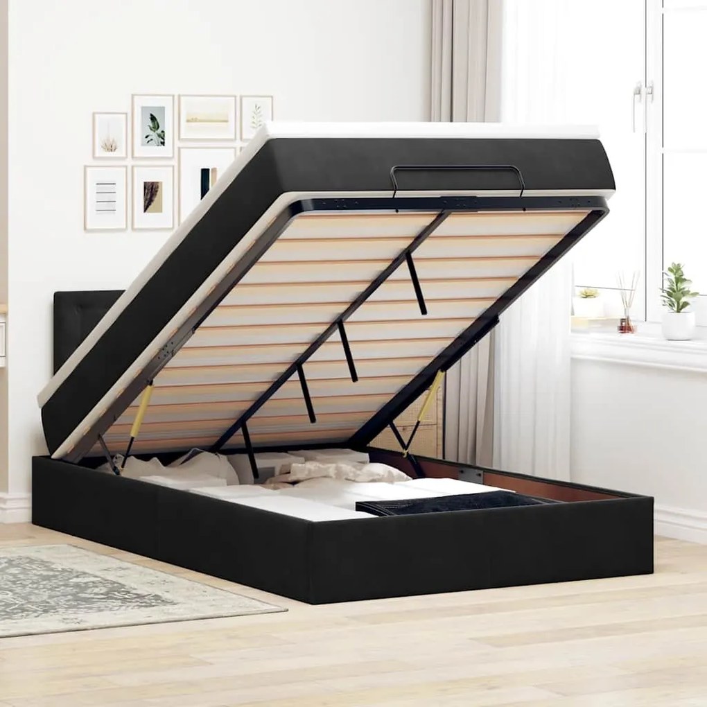 Estrutura de cama otomana com colchão 120x200 cm veludo preto
