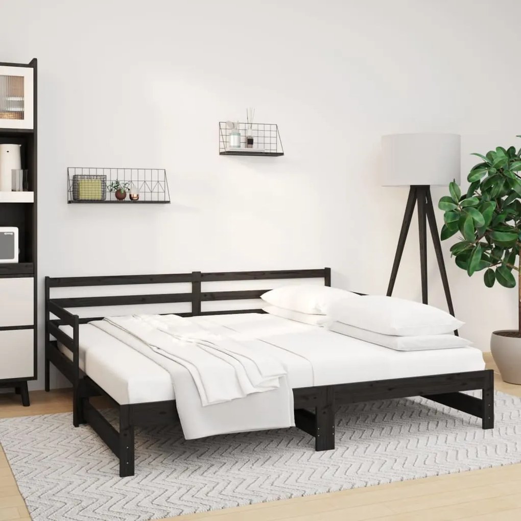 vidaXL Estrutura sofá-cama de puxar 2x(90x190) cm pinho maciço preto