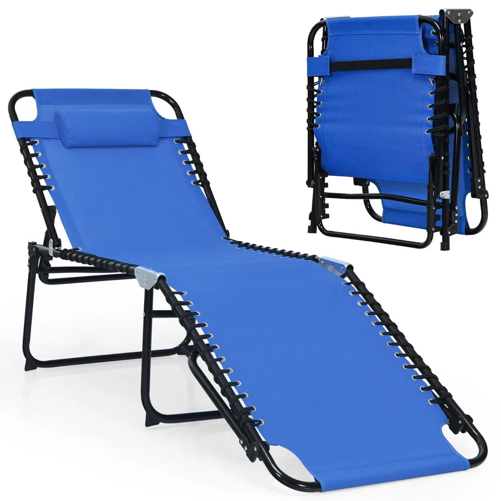 Espreguiçadeira de praia dobrável portátil Cadeira reclinável com encosto ajustável em 4 posições para campismo Pátio Piscina 189 x 59 x 40 cm Azul