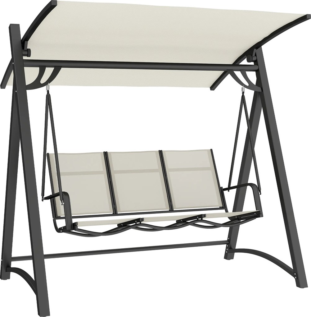 Baloiço de Jardim de 3 Lugares com Teto Ajustável UPF50+ Assento Transpirável e Estrutura em Metal 188x130x183 cm Creme