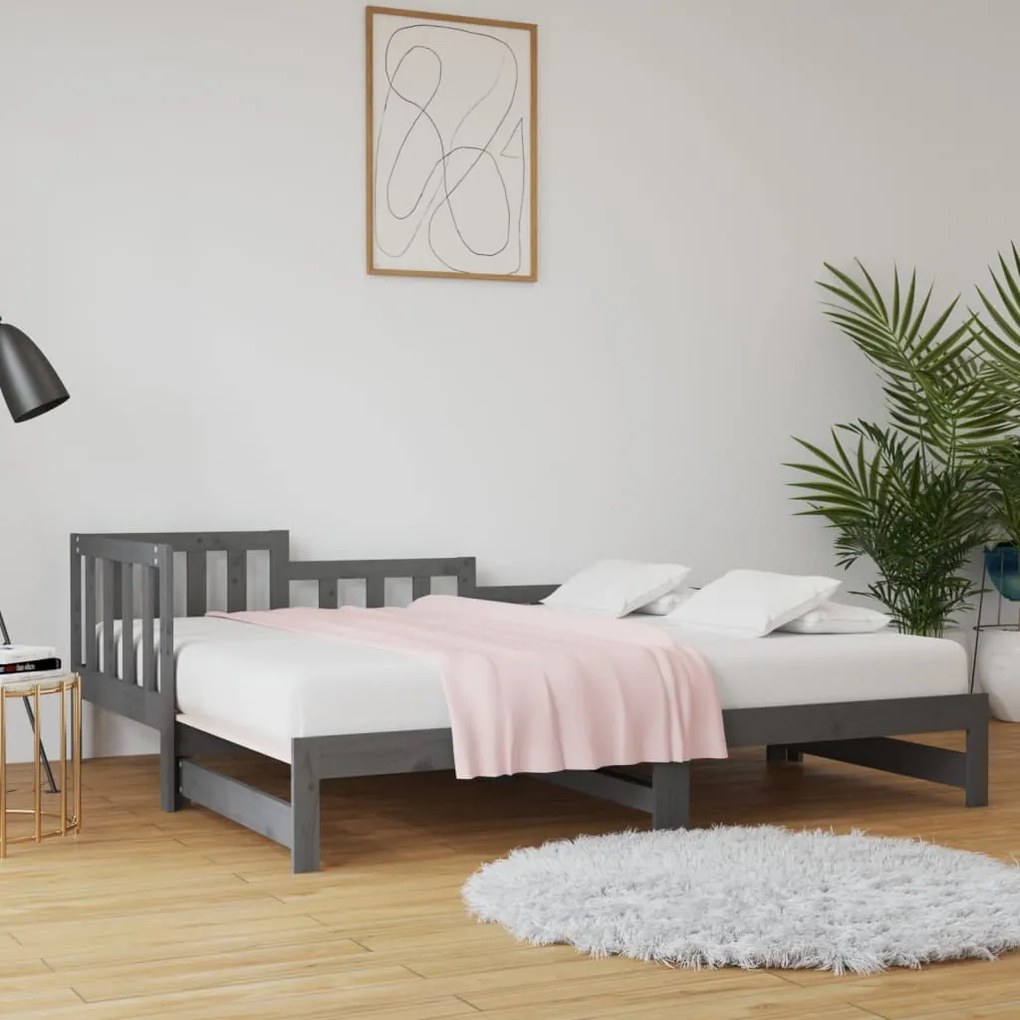 vidaXL Estrutura sofá-cama de puxar 2x(90x190) cm pinho maciço cinza