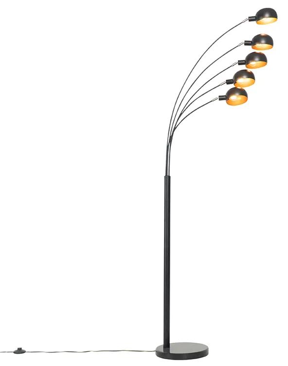 Candeeiro de pé design preto com 5 luzes douradas - Sixties Marmo Design
