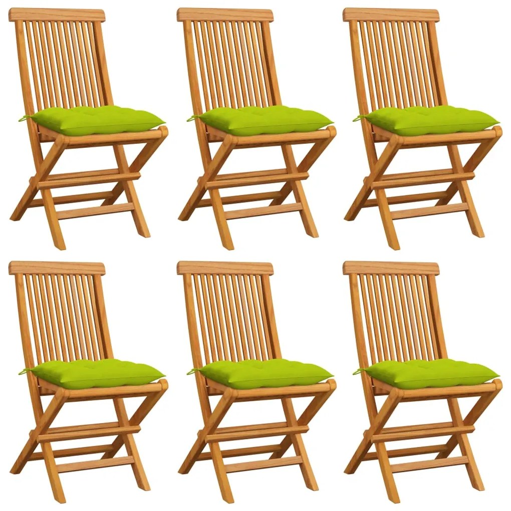 Cadeiras jardim c/ almofadões verde brilhante 6 pcs teca maciça