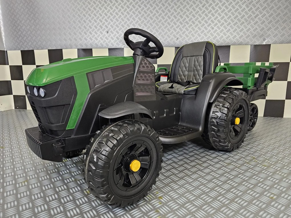 Trator elétrico crianças 12V tractor Farmer, Rodas Borracha EVA Com controlo remoto Verde