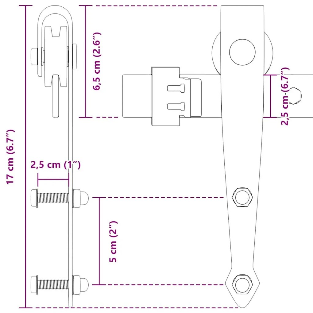 Kit para armário deslizante aço carbono 200 cm