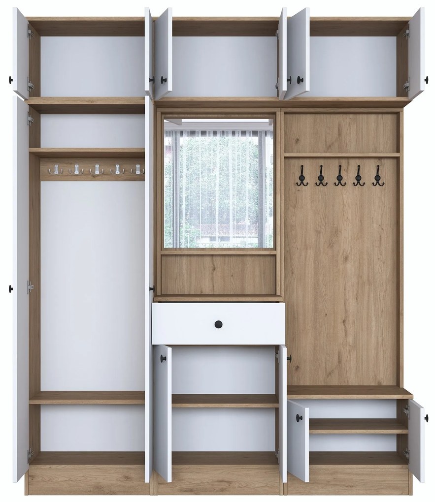Hall Stand EA108 – Branco e Noz – 179,4x226,4x37,5 cm
