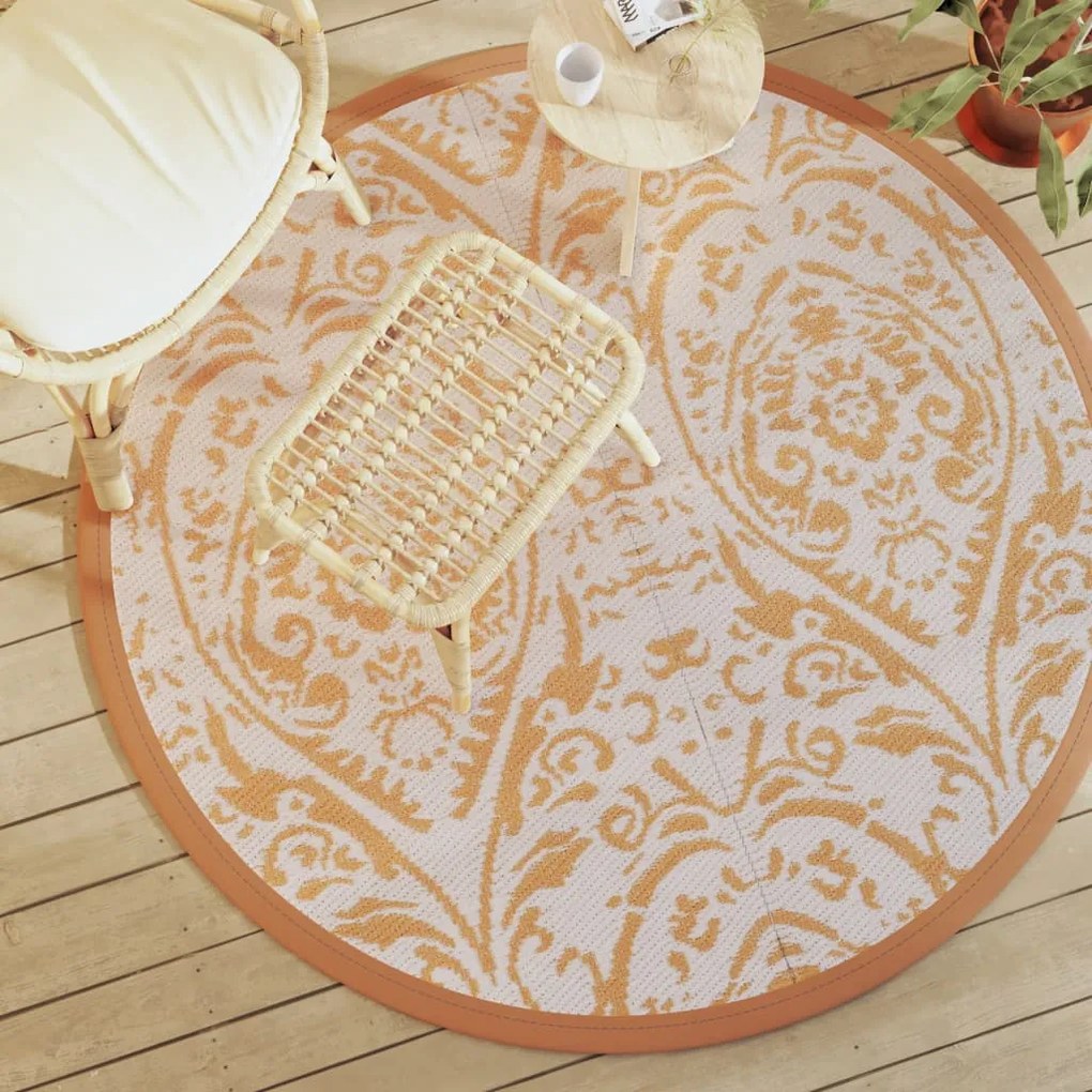 Tapete de exterior Ø160 cm ARAKIL PP laranja e branco