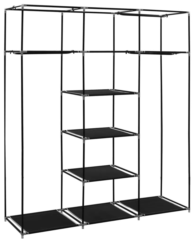 Roupeiro c/ compartimentos e varões 150x45x175 cm tecido preto