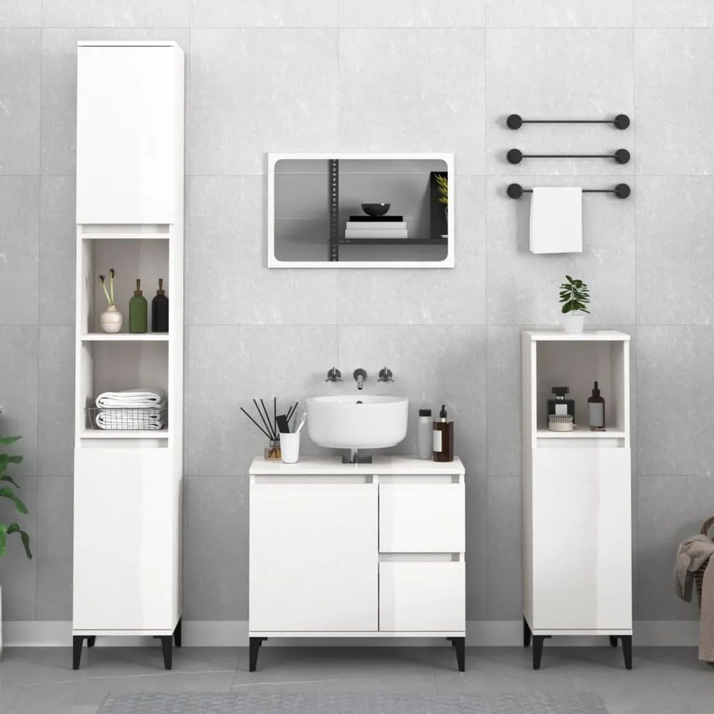 819814 vidaXL Armário WC 30x30x100 cm derivados de madeira branco brilhante