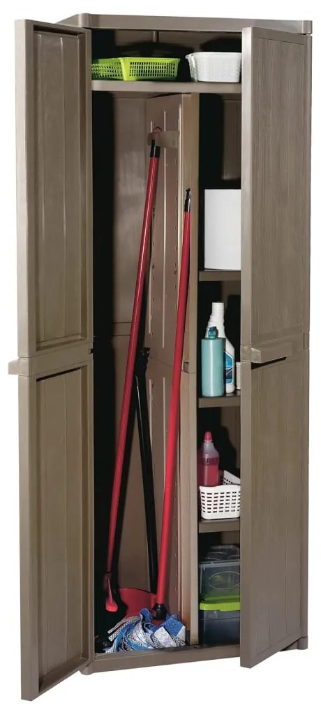Móvel arrumação jardim 65x45x172 cm PP aspeto madeira castanho