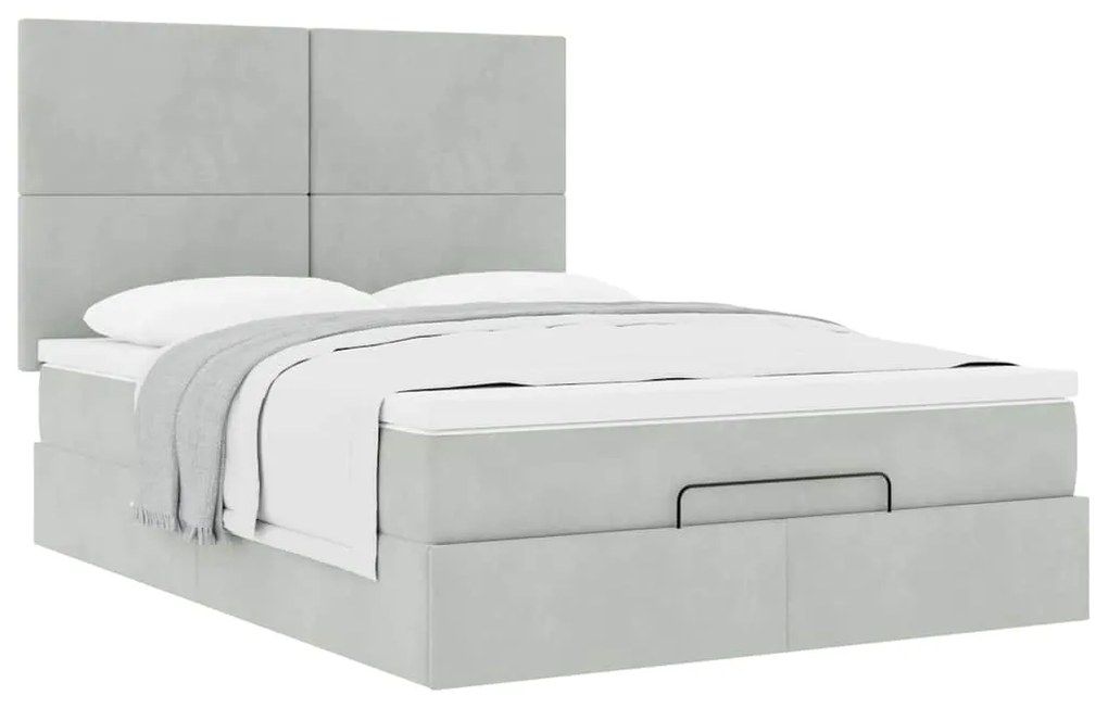 Estrutura cama otomana colchões 140x200cm veludo cinzento claro