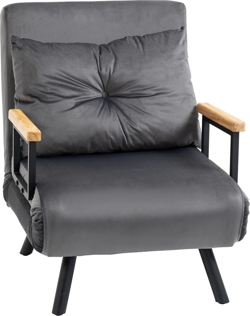 Poltrona Convertível em Cama Poltrona 3 em 1 Convertível em Cama com Encosto Ajustável em 5 Níveis 63x73x81 cm Cinza