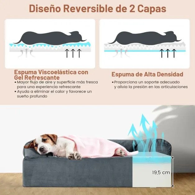 Cama para cães 102 x 81 x 30,5 cm de gel refrescante com fundo antiderrapante Suporte de espuma espessa de 2 camadas Capa removível Cinza