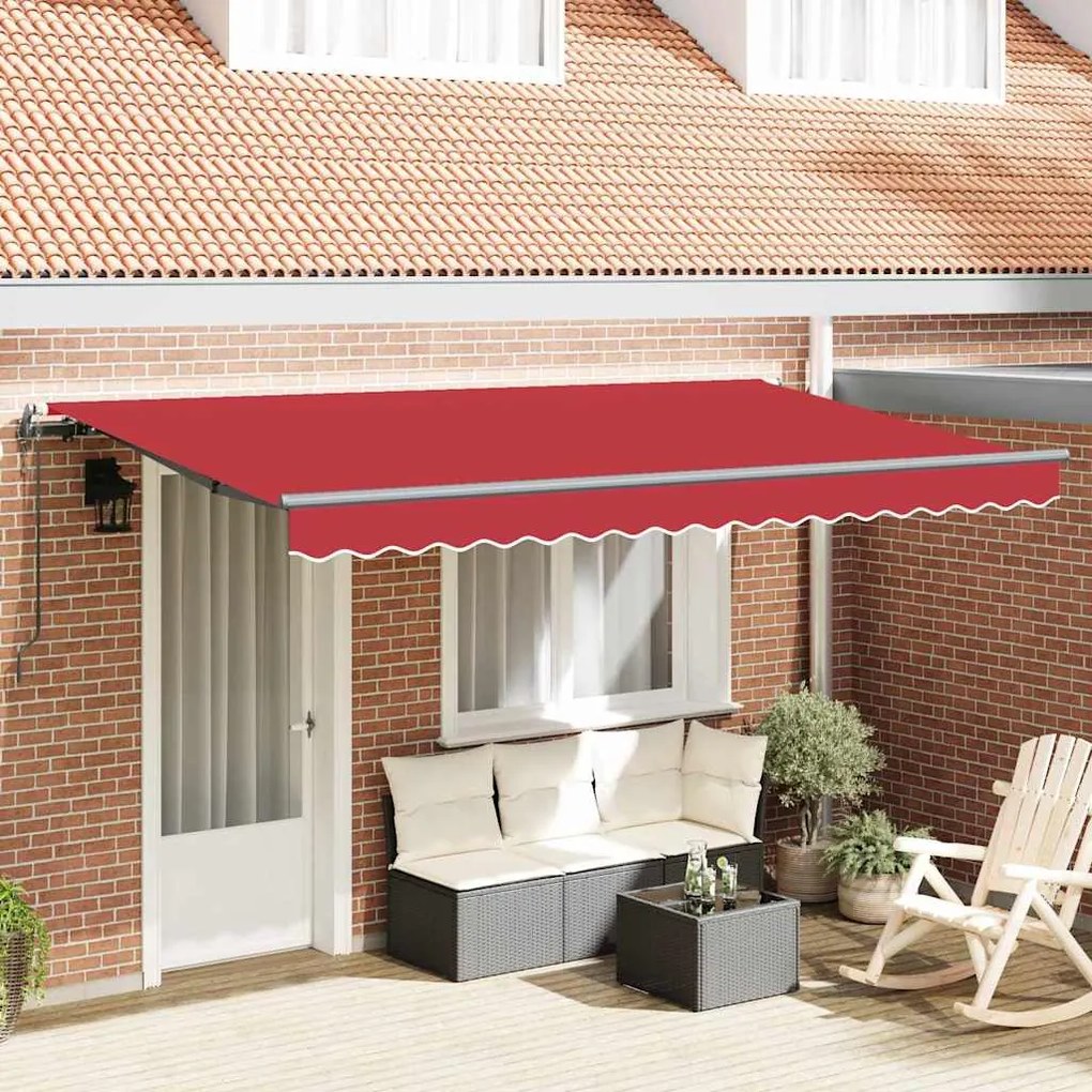 vidaXL Toldo Retrátil Vermelho 400 x 200 cm tecido