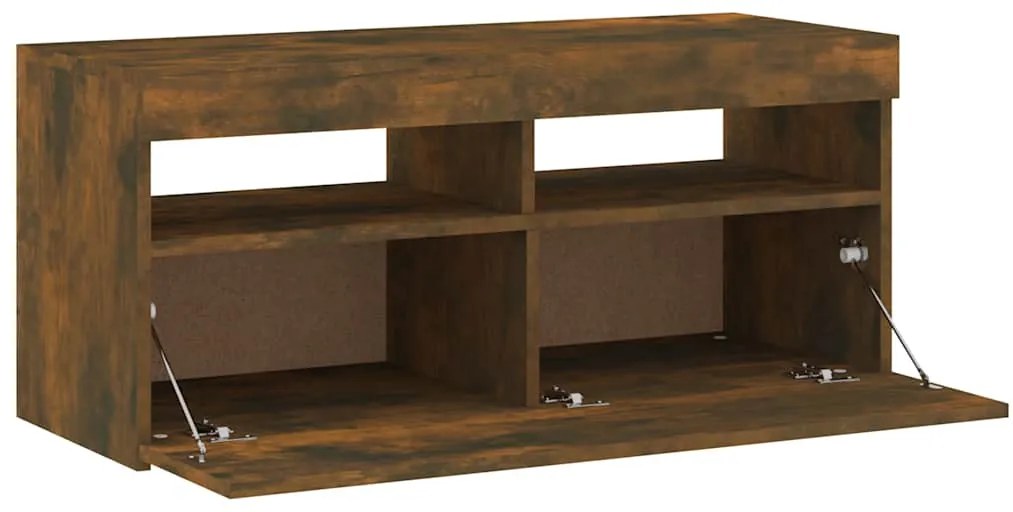 Móvel de TV com luzes LED 90x35x40 cm carvalho fumado
