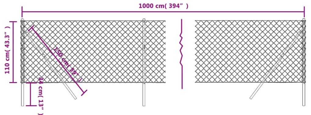 Cerca de arame 1,1x10 m verde