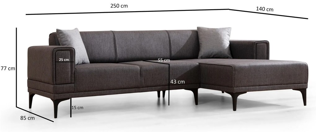 Sofá-Cama de Canto Horizon – Cinzento Escuro – 250x140 cm