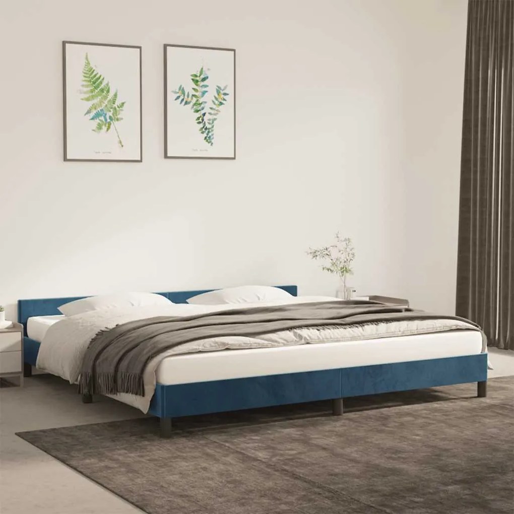 Estrutura de cama sem colchão 200x200 cm veludo azul-escuro