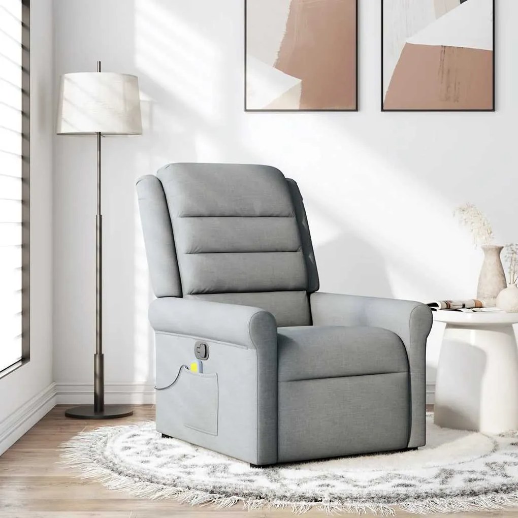vidaXL Poltrona de massagens reclinável tecido cinzento-claro