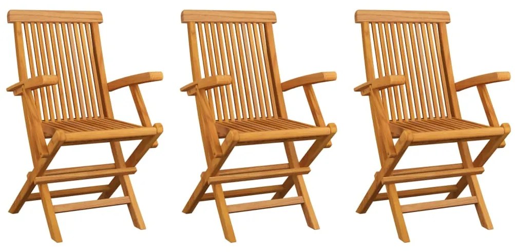 Cadeiras de jardim c/ almofadões azul-claro 3 pcs teca maciça