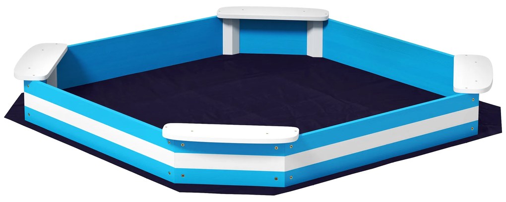 AIYAPLAY Caixa de Areia para Crianças acima de 3 Anos Quadrada com 4 Assentos para Exterior 133x133x16 cm Azul e Branco