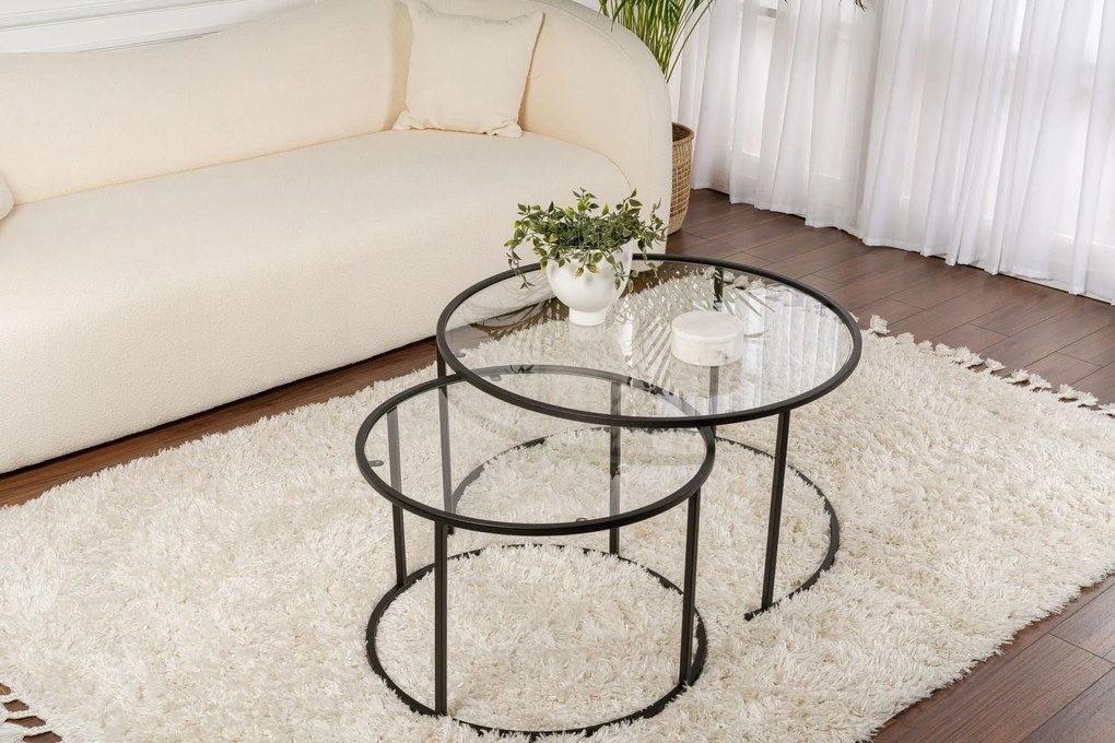 Conjunto de Mesa de Centro "Tavolino Vetro Nero" - Preto - Design Mode