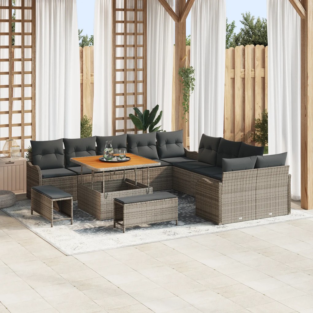 Conjunto de Sofá de Jardim vidaXL de 13 Peças com Almofadas Cinza Ratt
