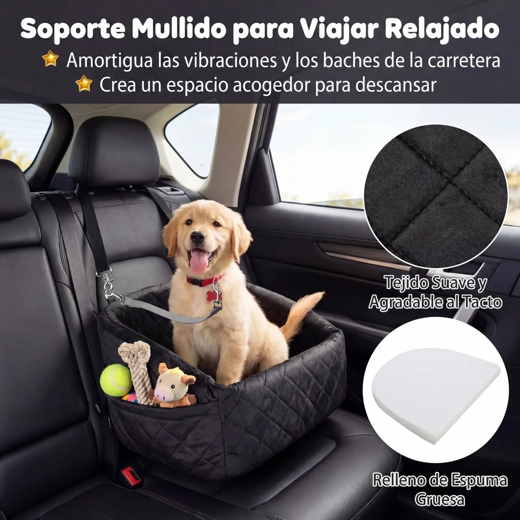 Transportadora de cães para Carro, 50 x 46 x 30 cm, Com Trela de Segurança, Preto