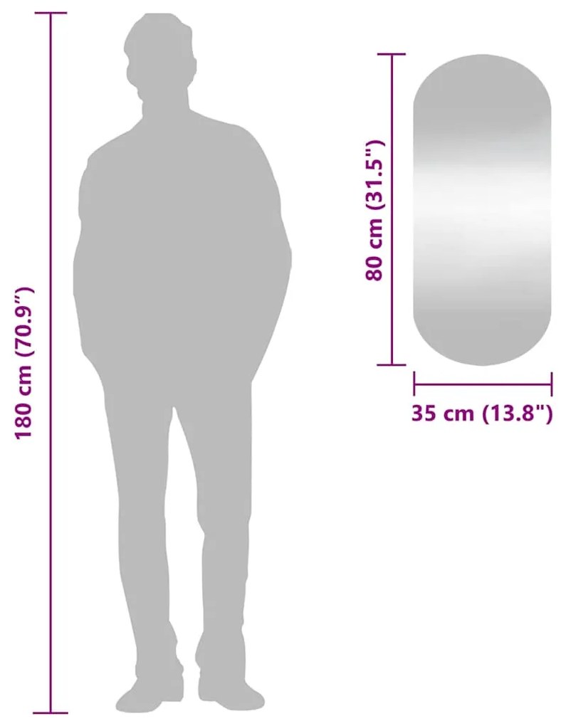 Espelho de parede oval 35x80 cm vidro