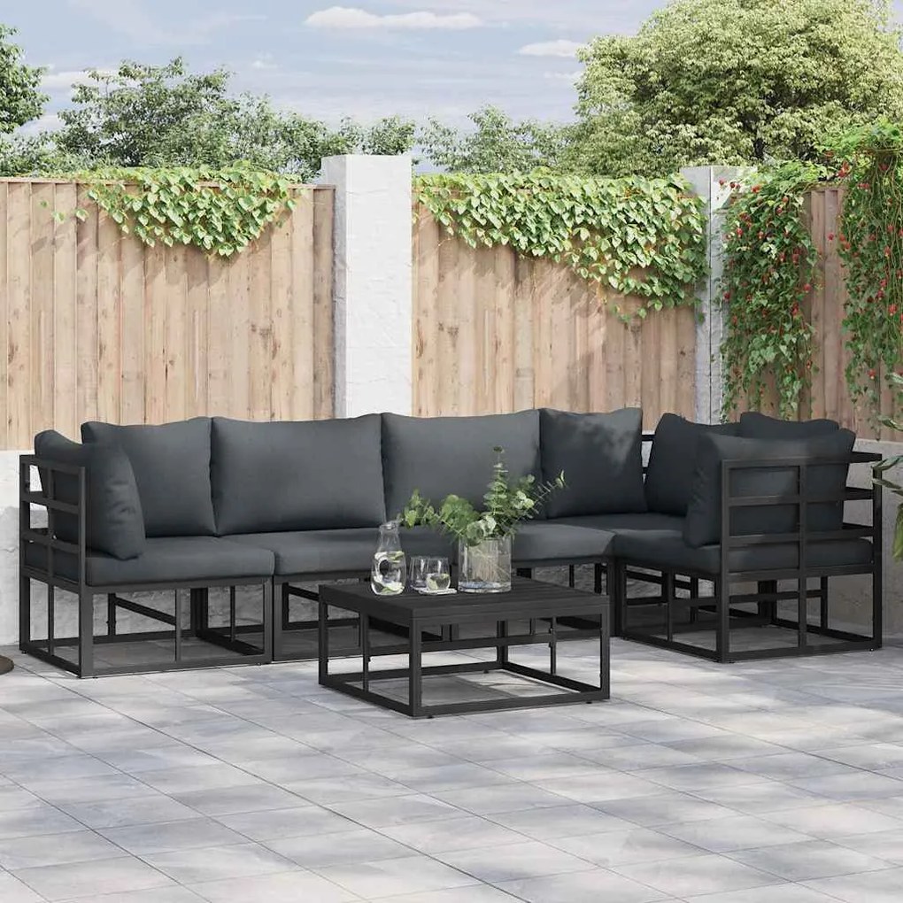 vidaXL Conjunto de Sofá de Jardim 5 pcs Preto 283 x 143 x 71 cm