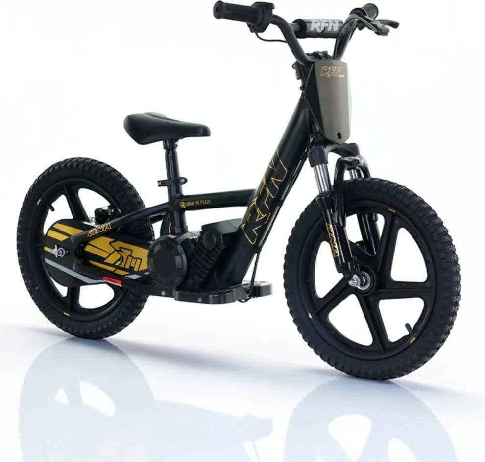 Bicicleta elétrica infantil 250W 16” 250W 16" Plus RFN preta e dourada