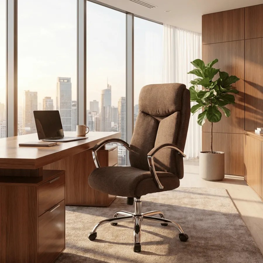 Cadeira de Escritório XL Vaud Tecido Castanho