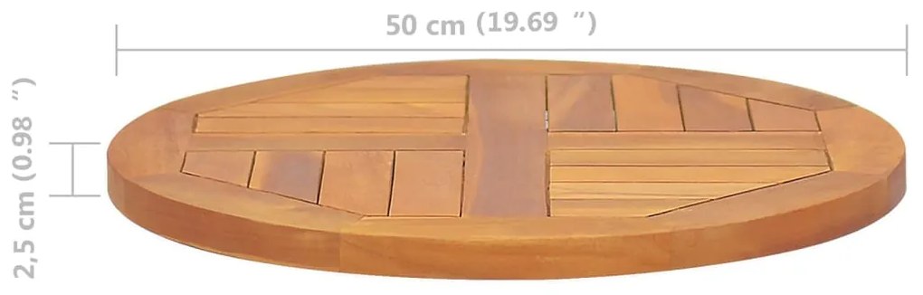 Tampo de mesa redondo 2,5 cm 50 cm madeira de teca maciça